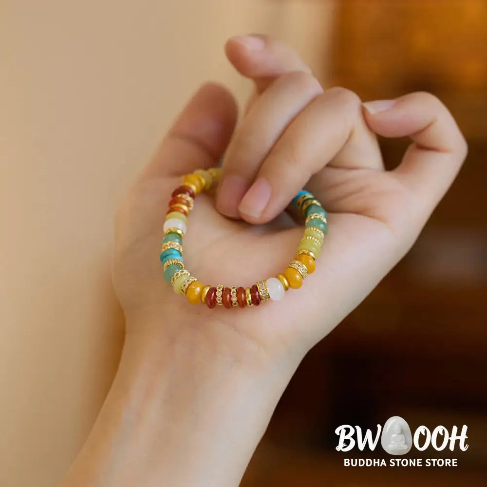 Buddha Stones Natural Red Agate Jade Rainbow Confidence Bracelet - BWOOOH - Rainbow Jade Bracelet (Wrist Circumference
