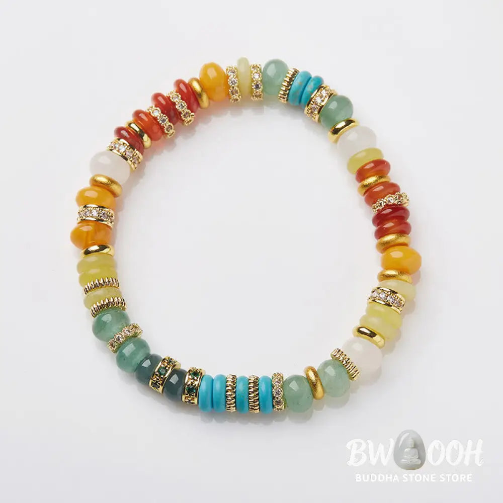 Buddha Stones Natural Red Agate Jade Rainbow Confidence Bracelet - BWOOOH - Rainbow Jade Bracelet (Wrist Circumference
