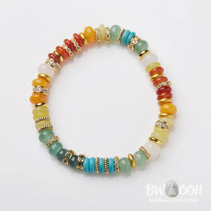 Buddha Stones Natural Red Agate Jade Rainbow Confidence Bracelet - BWOOOH - Rainbow Jade Bracelet (Wrist Circumference