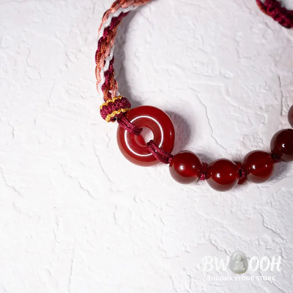Buddha Stones Natural Red Agate Peace Buckle Logical Thinking Red Rope Bracelet - Red Agate Peace Buckle (Wrist
