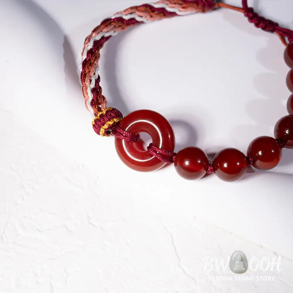 Buddha Stones Natural Red Agate Peace Buckle Logical Thinking Red Rope Bracelet - Red Agate Peace Buckle (Wrist