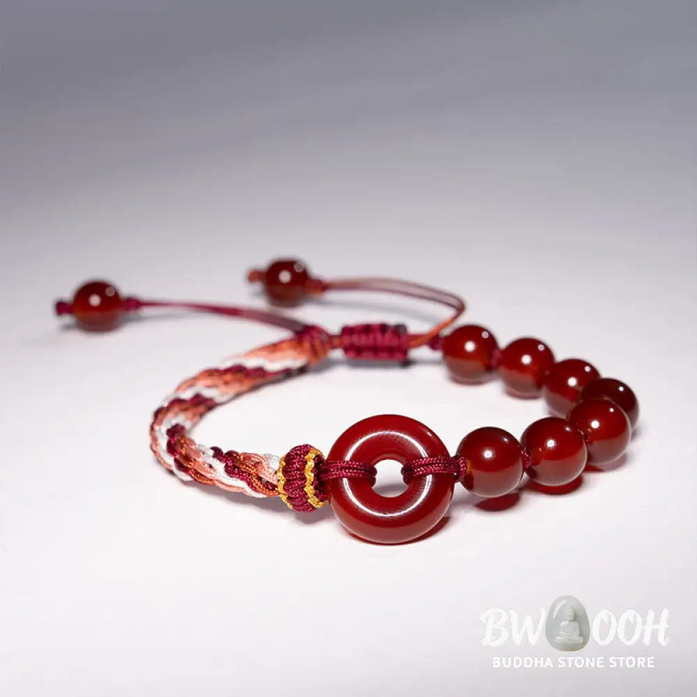 Buddha Stones Natural Red Agate Peace Buckle Logical Thinking Red Rope Bracelet - Red Agate Peace Buckle (Wrist