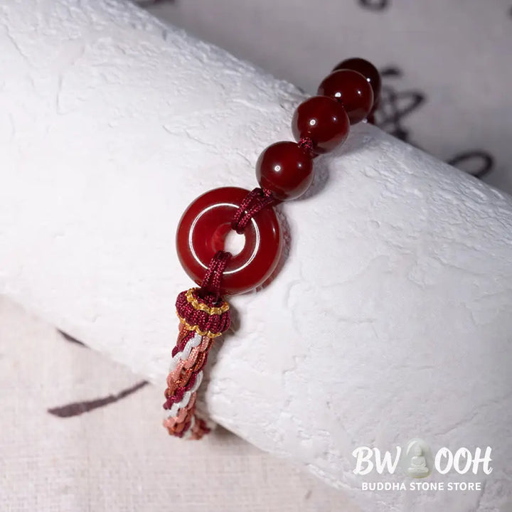 Buddha Stones Natural Red Agate Peace Buckle Logical Thinking Red Rope Bracelet - Red Agate Peace Buckle (Wrist