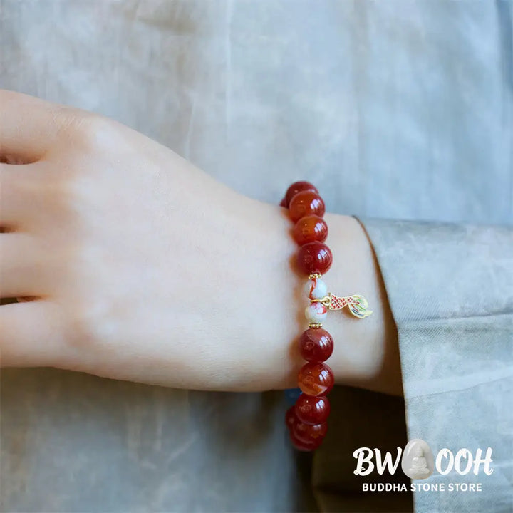Buddha Stones Natural Red Agate Peace Talisman Fu Character Dragon Tail Confidence Charm Bracelet - BWOOOH - Bracelet