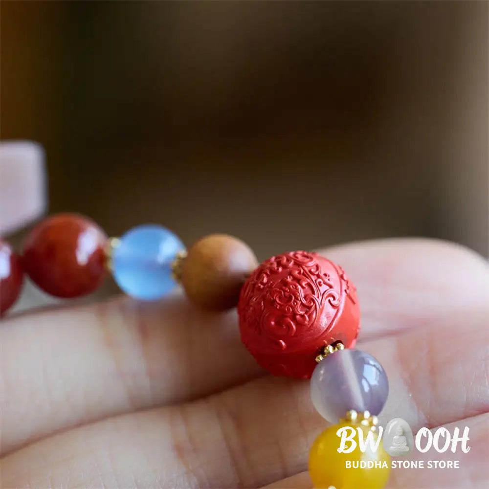 Buddha Stones Natural Red Agate Peace Talisman Fu Character Dragon Tail Confidence Charm Bracelet - BWOOOH - Bracelet