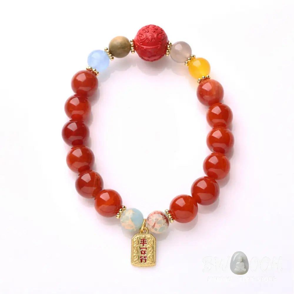 Buddha Stones Natural Red Agate Peace Talisman Fu Character Dragon Tail Confidence Charm Bracelet - BWOOOH - Bracelet