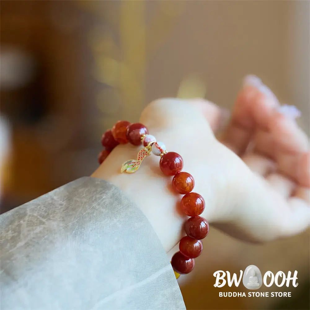 Buddha Stones Natural Red Agate Peace Talisman Fu Character Dragon Tail Confidence Charm Bracelet - BWOOOH - Bracelet