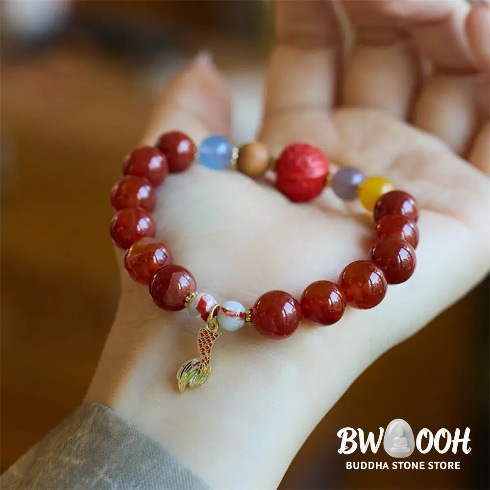 Buddha Stones Natural Red Agate Peace Talisman Fu Character Dragon Tail Confidence Charm Bracelet - BWOOOH - Bracelet