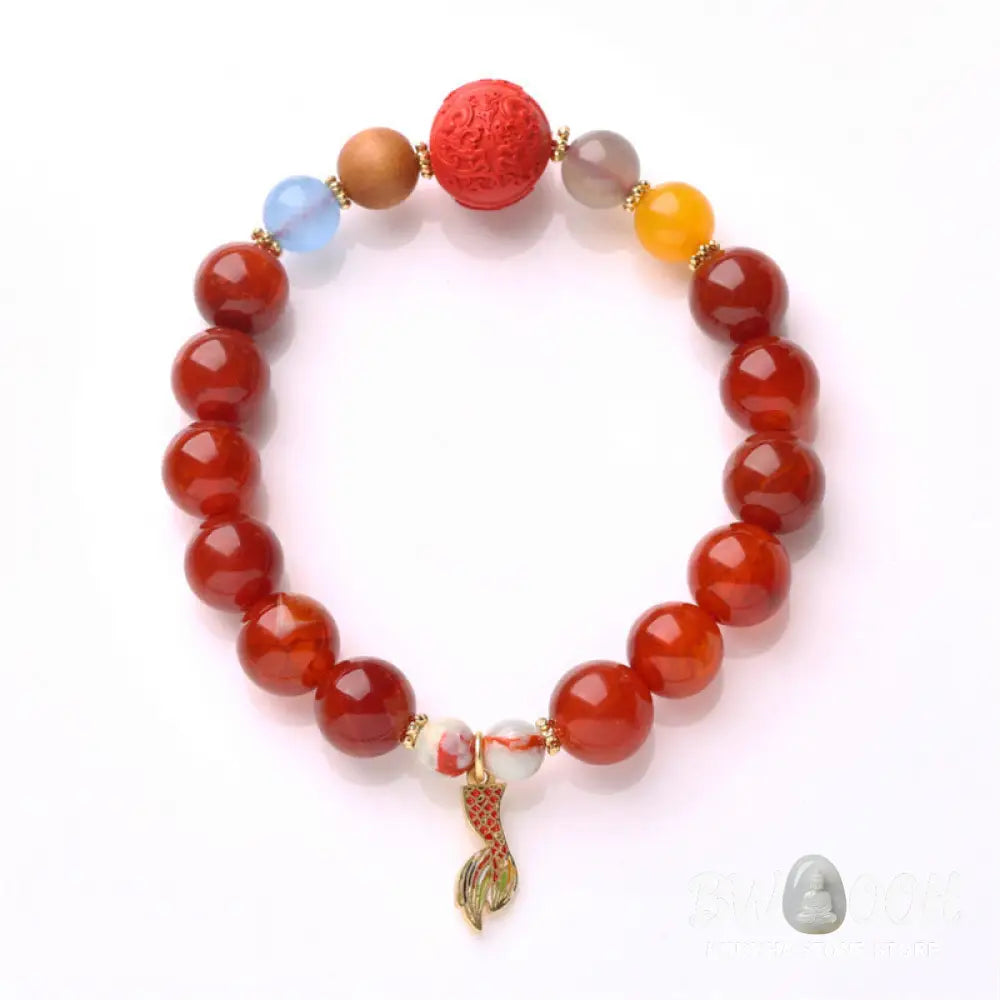 Buddha Stones Natural Red Agate Peace Talisman Fu Character Dragon Tail Confidence Charm Bracelet - BWOOOH - Bracelet