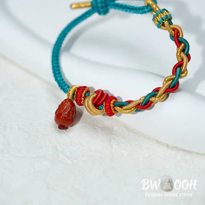 Buddha Stones Natural Red Agate Pixiu Confidence Four-strand Braid Rope Bracelet - Red Agate PiXiu (Wrist