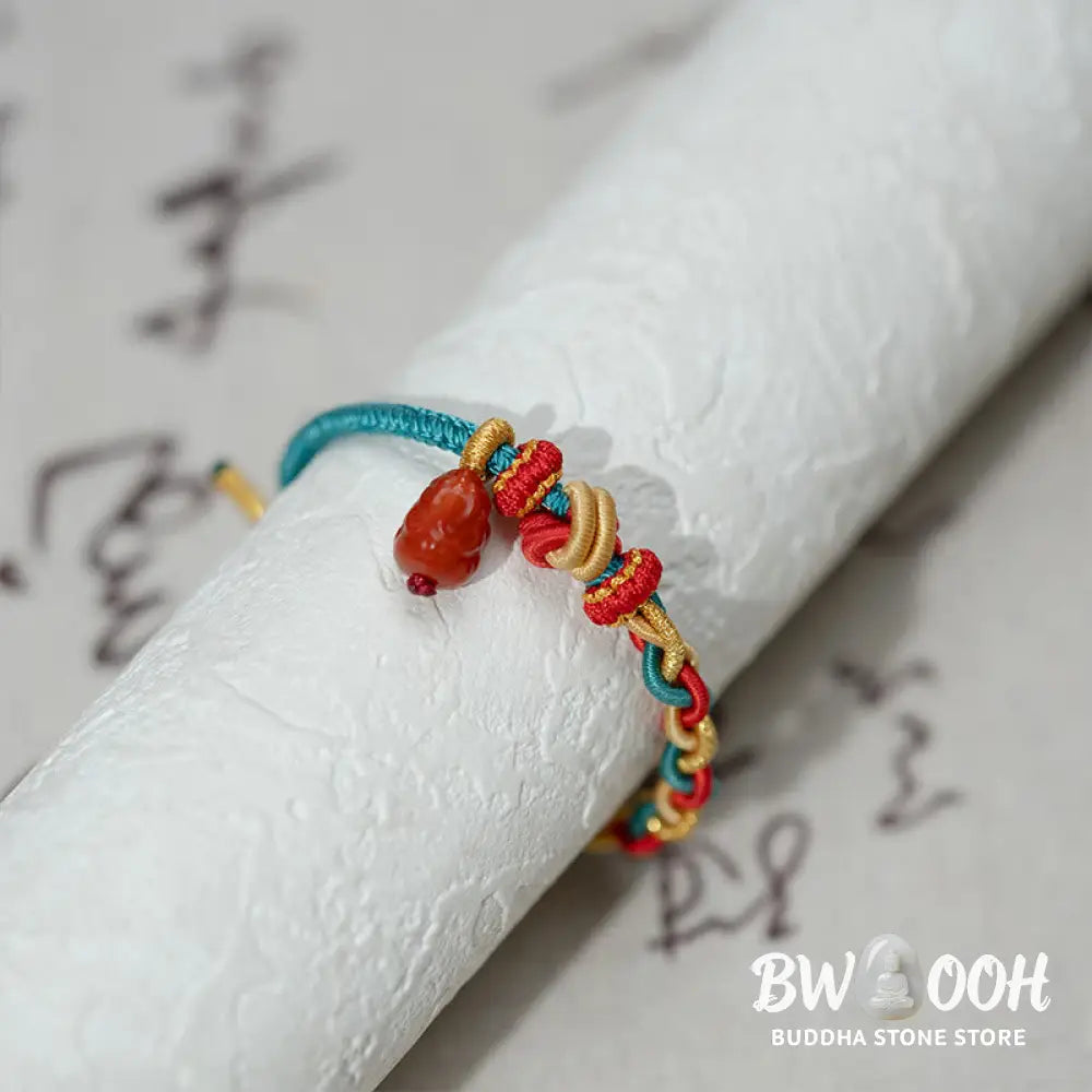 Buddha Stones Natural Red Agate Pixiu Confidence Four-strand Braid Rope Bracelet - Red Agate PiXiu (Wrist