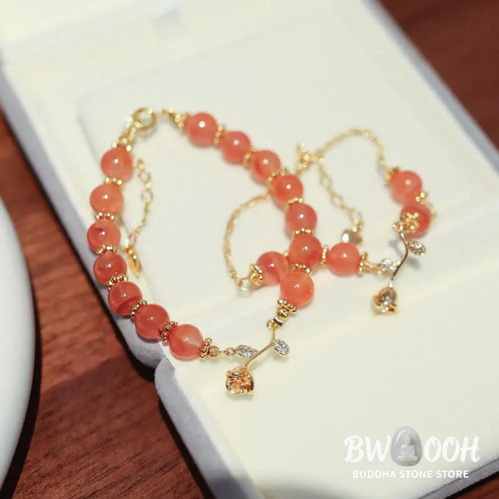 Buddha Stones Natural Red Agate Rose Confidence Calm Chain Bracelet - BWOOOH - Bracelet