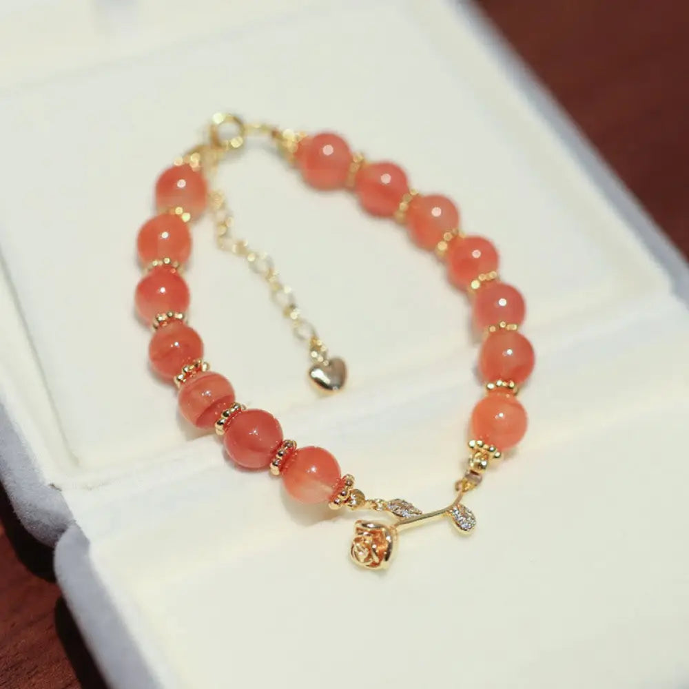 Buddha Stones Natural Red Agate Rose Confidence Calm Chain Bracelet - BWOOOH - Red Agate&amp;Rose - Bracelet