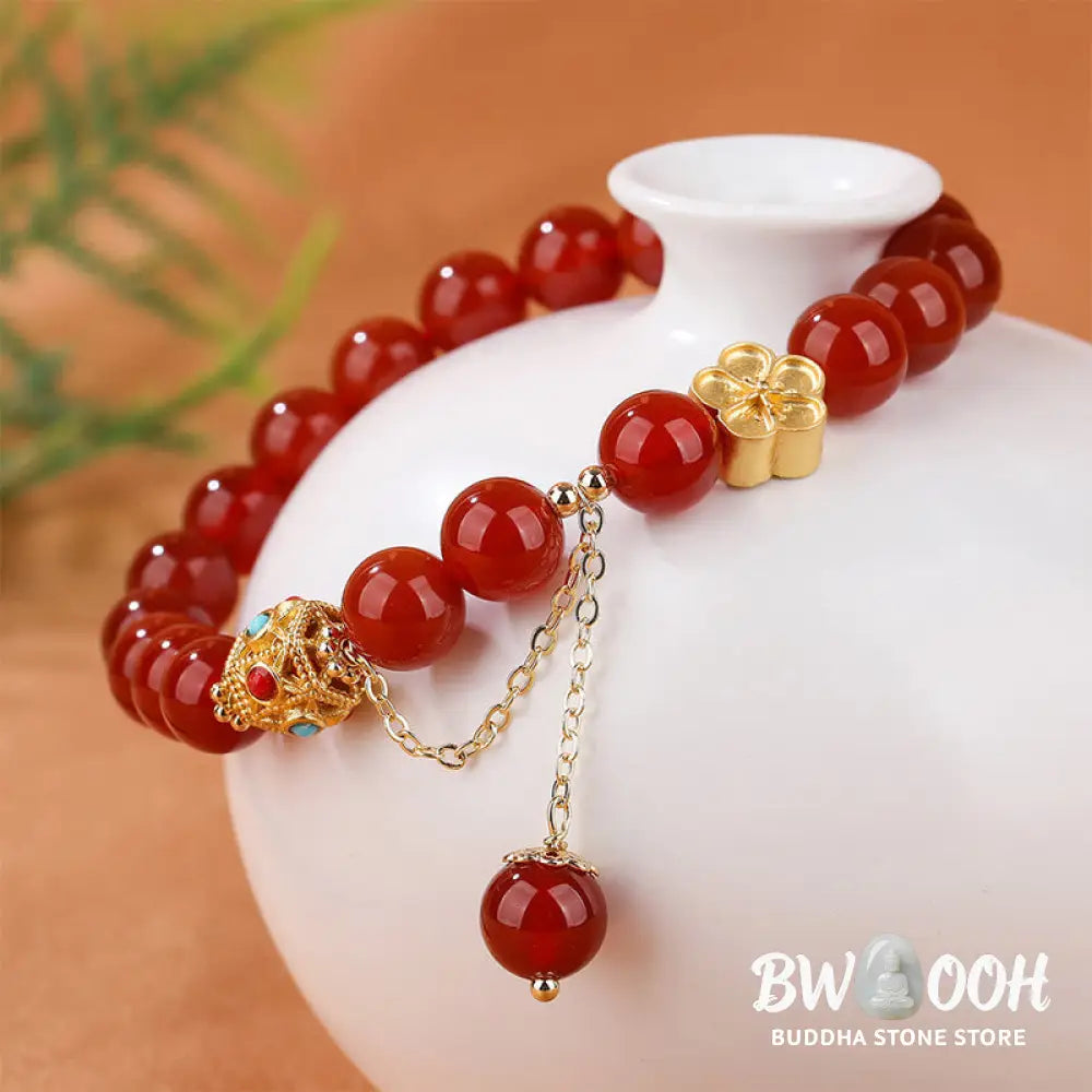 Buddha Stones Natural Red Agate White Agate Peach Blossom Self-acceptance Bracelet - BWOOOH - Bracelet