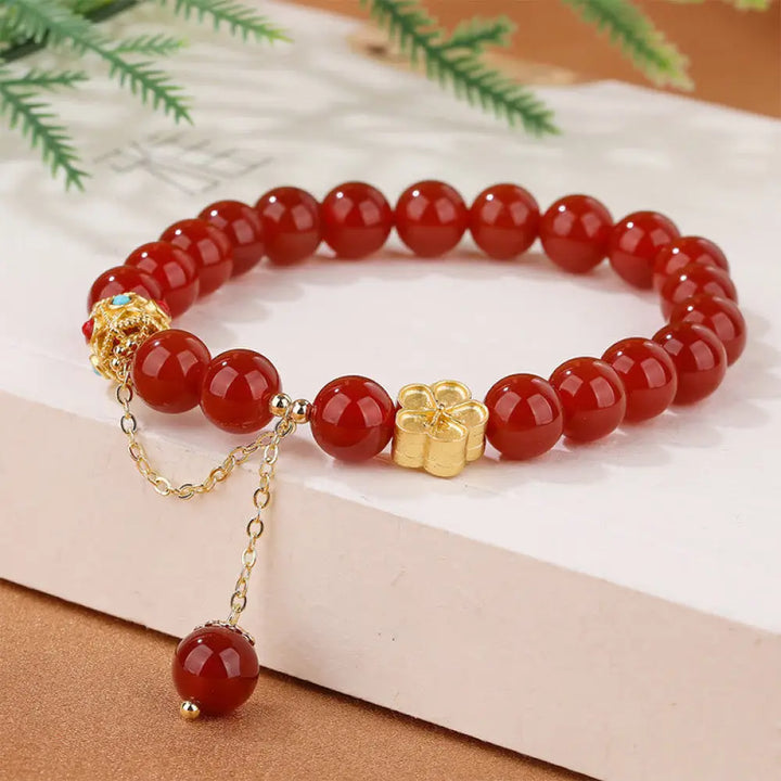 Buddha Stones Natural Red Agate White Agate Peach Blossom Self-acceptance Bracelet - BWOOOH - Red