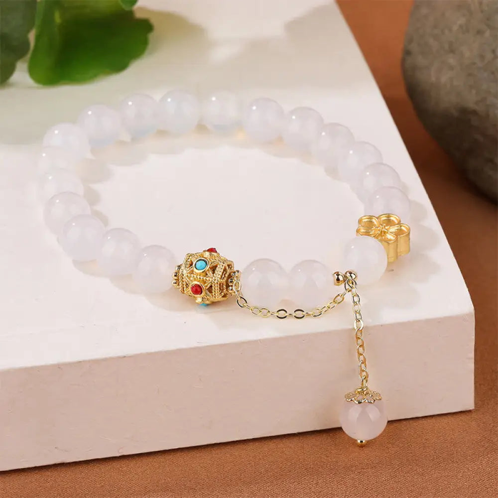 Buddha Stones Natural Red Agate White Agate Peach Blossom Self-acceptance Bracelet - BWOOOH - White