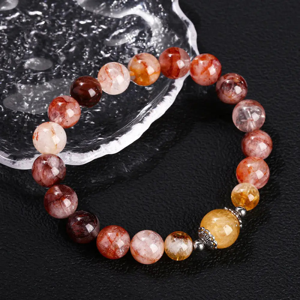 BWOOOH Natural Red Hematoid Quartz Beads Balance Bracelet — Quartz crystal healing bracelet for spiritual healing and mind...