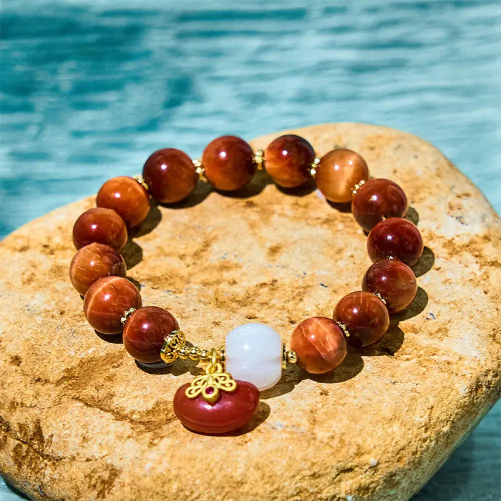 BWOOOH Natural Red Tiger Eye Pumpkin Calm Bracelet — Tiger Eye crystal healing bracelet for spiritual healing and mindful ...