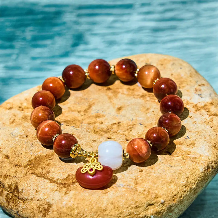 BWOOOH Natural Red Tiger Eye Pumpkin Calm Bracelet — Tiger Eye crystal healing bracelet for spiritual healing and mindful ...