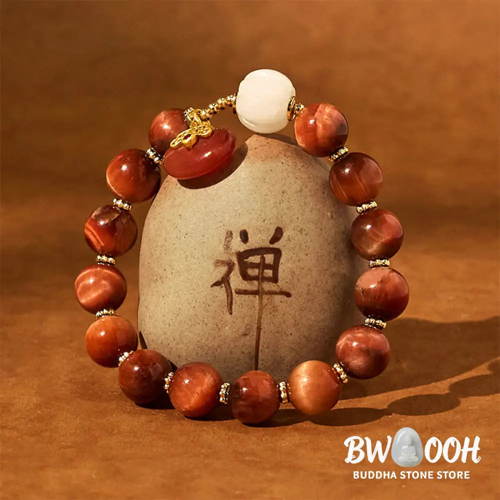 Buddha Stones Natural Red Tiger Eye Pumpkin Calm Bracelet - BWOOOH - Red Tiger Eye (Wrist Circumference: 14-18cm)