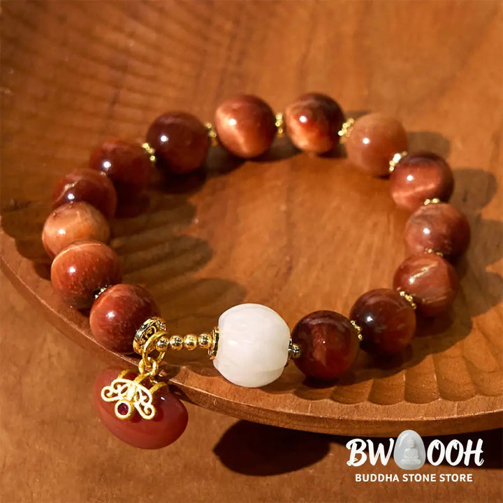 Buddha Stones Natural Red Tiger Eye Pumpkin Calm Bracelet - BWOOOH - Red Tiger Eye (Wrist Circumference: 14-18cm)
