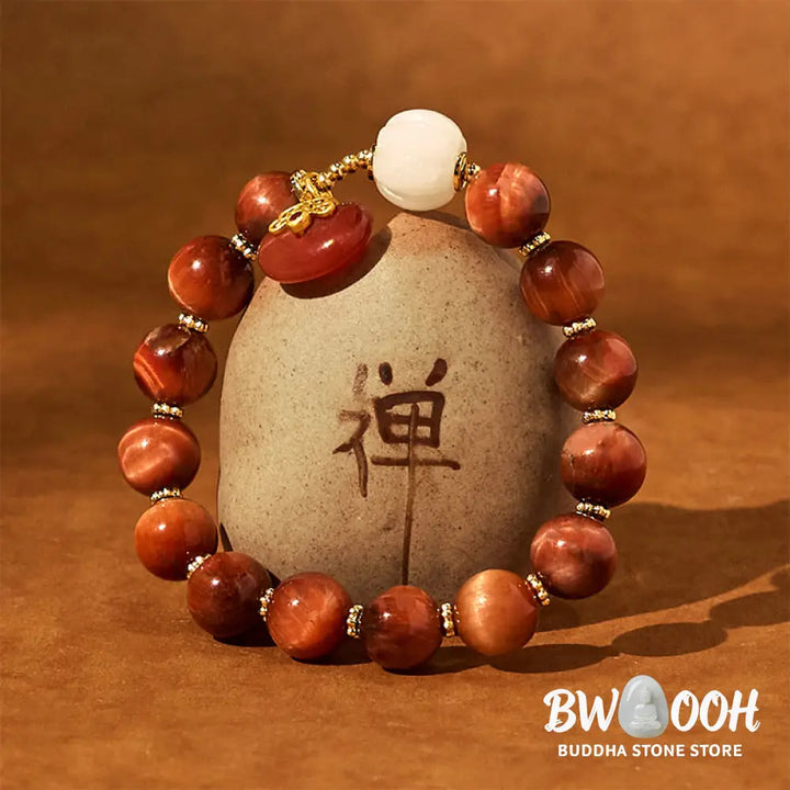 Buddha Stones Natural Red Tiger Eye Pumpkin Calm Bracelet - BWOOOH - Red Tiger Eye (Wrist Circumference: 14-18cm)