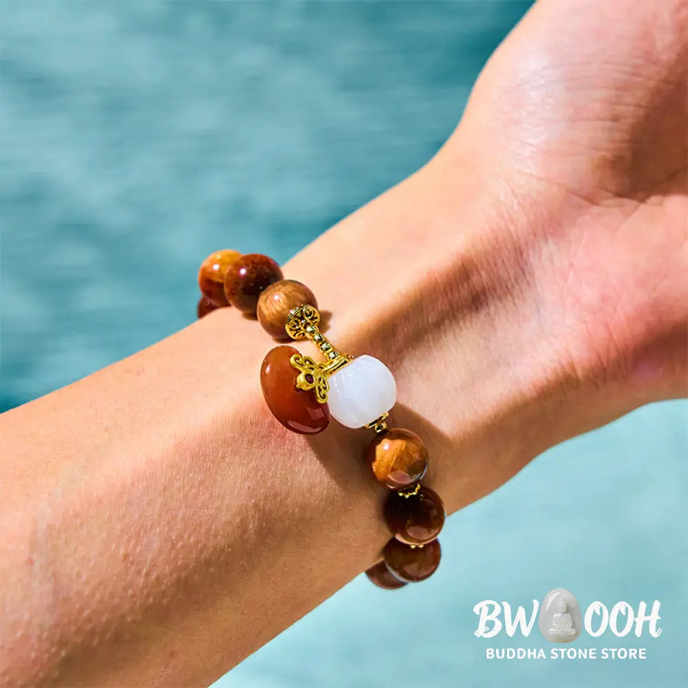 Buddha Stones Natural Red Tiger Eye Pumpkin Calm Bracelet - BWOOOH - Red Tiger Eye (Wrist Circumference: 14-18cm)