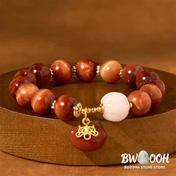 Buddha Stones Natural Red Tiger Eye Pumpkin Calm Bracelet - BWOOOH - Red Tiger Eye (Wrist Circumference: 14-18cm)
