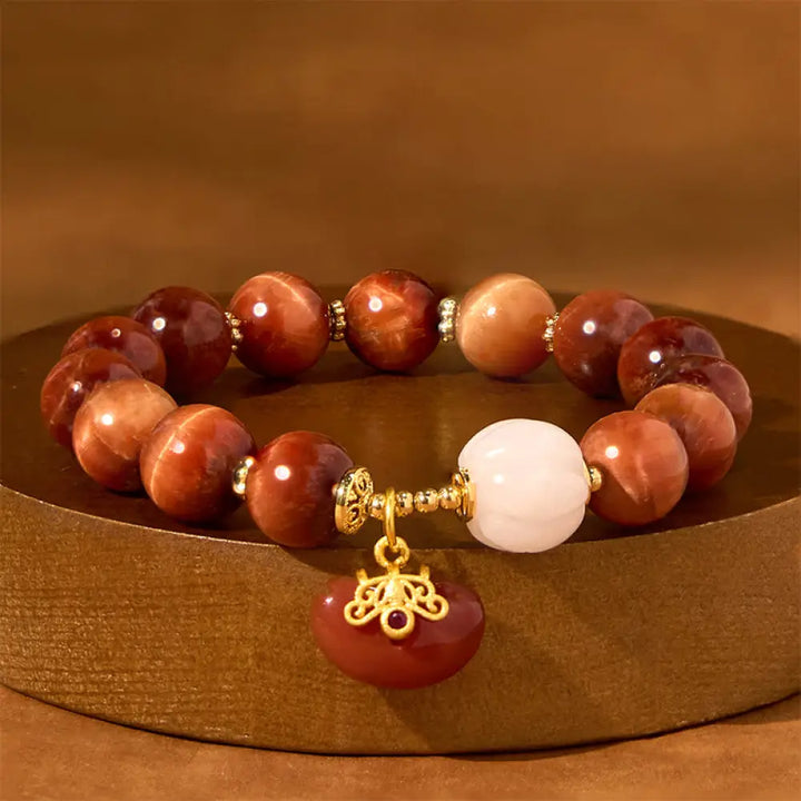 BWOOOH Natural Red Tiger Eye Pumpkin Calm Bracelet - BWOOOH - Red Tiger Eye (Wrist Circumference: 14-18cm)