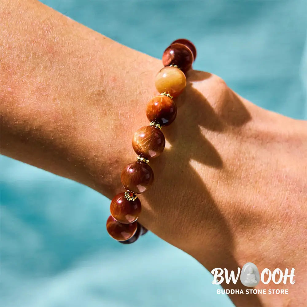 Buddha Stones Natural Red Tiger Eye Pumpkin Calm Bracelet - BWOOOH - Red Tiger Eye (Wrist Circumference: 14-18cm)