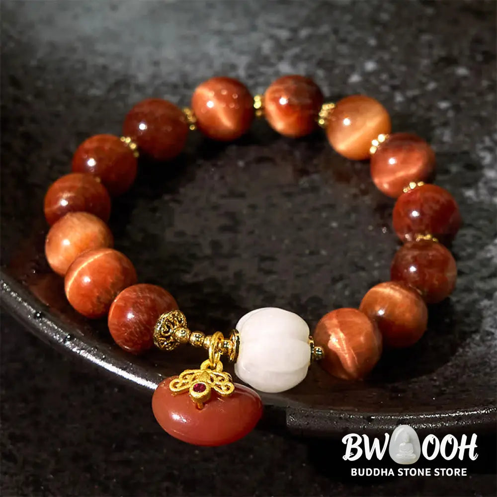 Buddha Stones Natural Red Tiger Eye Pumpkin Calm Bracelet - BWOOOH - Red Tiger Eye (Wrist Circumference: 14-18cm)
