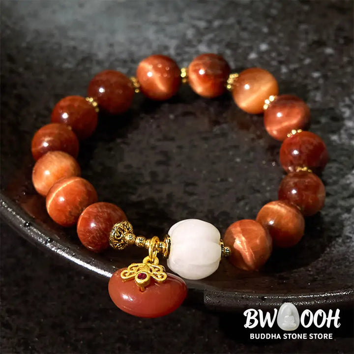 Buddha Stones Natural Red Tiger Eye Pumpkin Calm Bracelet - BWOOOH - Red Tiger Eye (Wrist Circumference: 14-18cm)