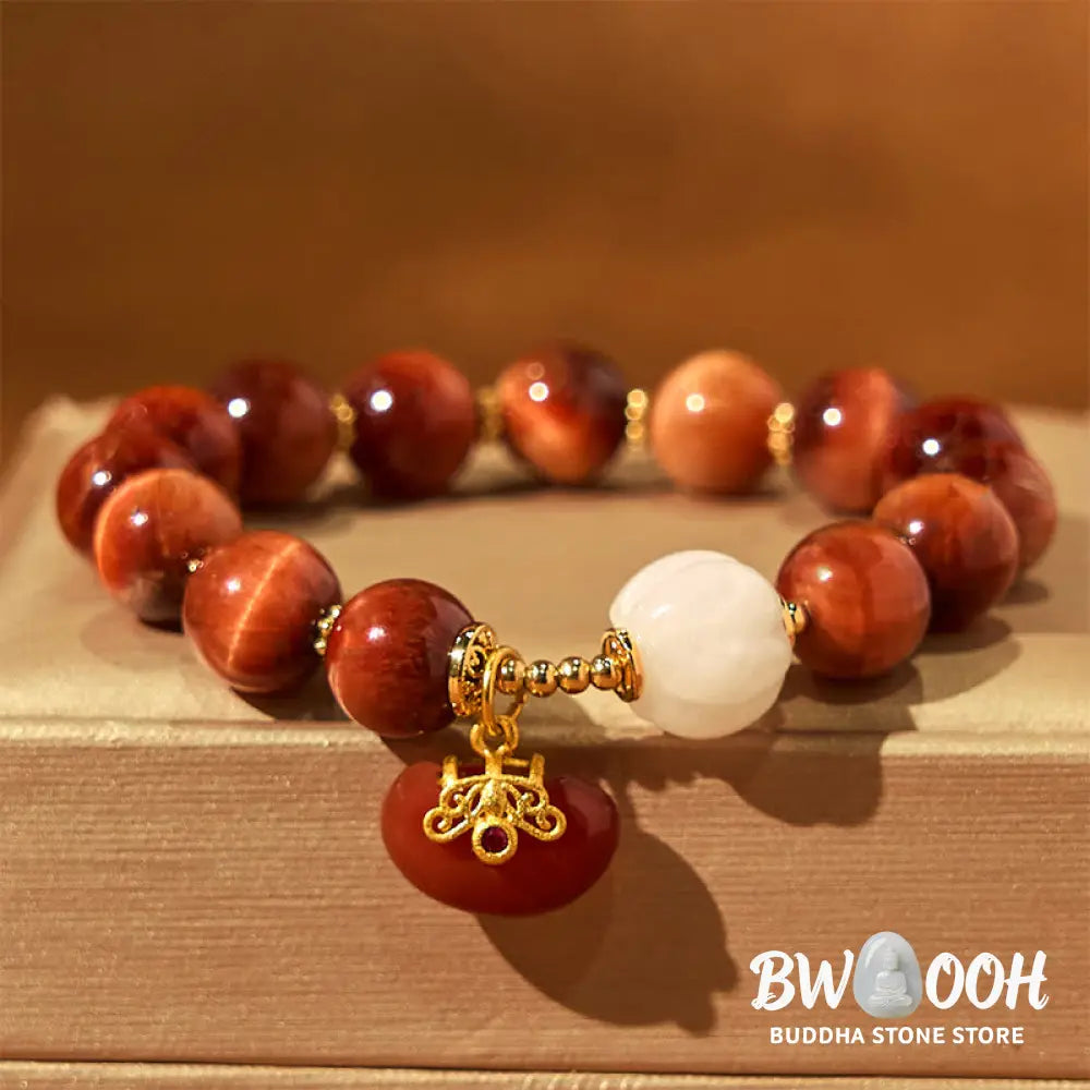 Buddha Stones Natural Red Tiger Eye Pumpkin Calm Bracelet - BWOOOH - Red Tiger Eye (Wrist Circumference: 14-18cm)