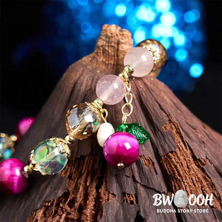 Buddha Stones Natural Red Tiger Eye Purple Tiger Eye Beads Green Leaf Protection Bracelet - BWOOOH - Bracelet