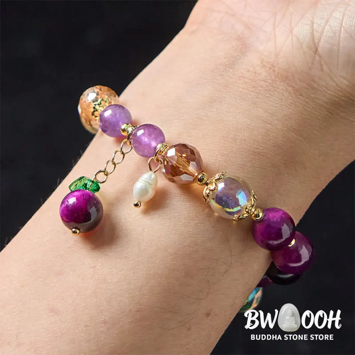 Buddha Stones Natural Red Tiger Eye Purple Tiger Eye Beads Green Leaf Protection Bracelet - BWOOOH - Bracelet