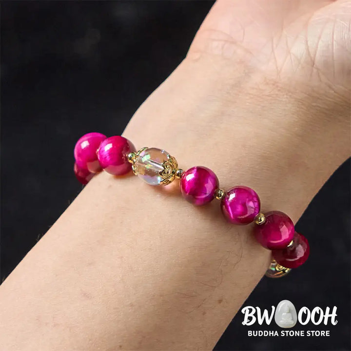 Buddha Stones Natural Red Tiger Eye Purple Tiger Eye Beads Green Leaf Protection Bracelet - BWOOOH - Bracelet