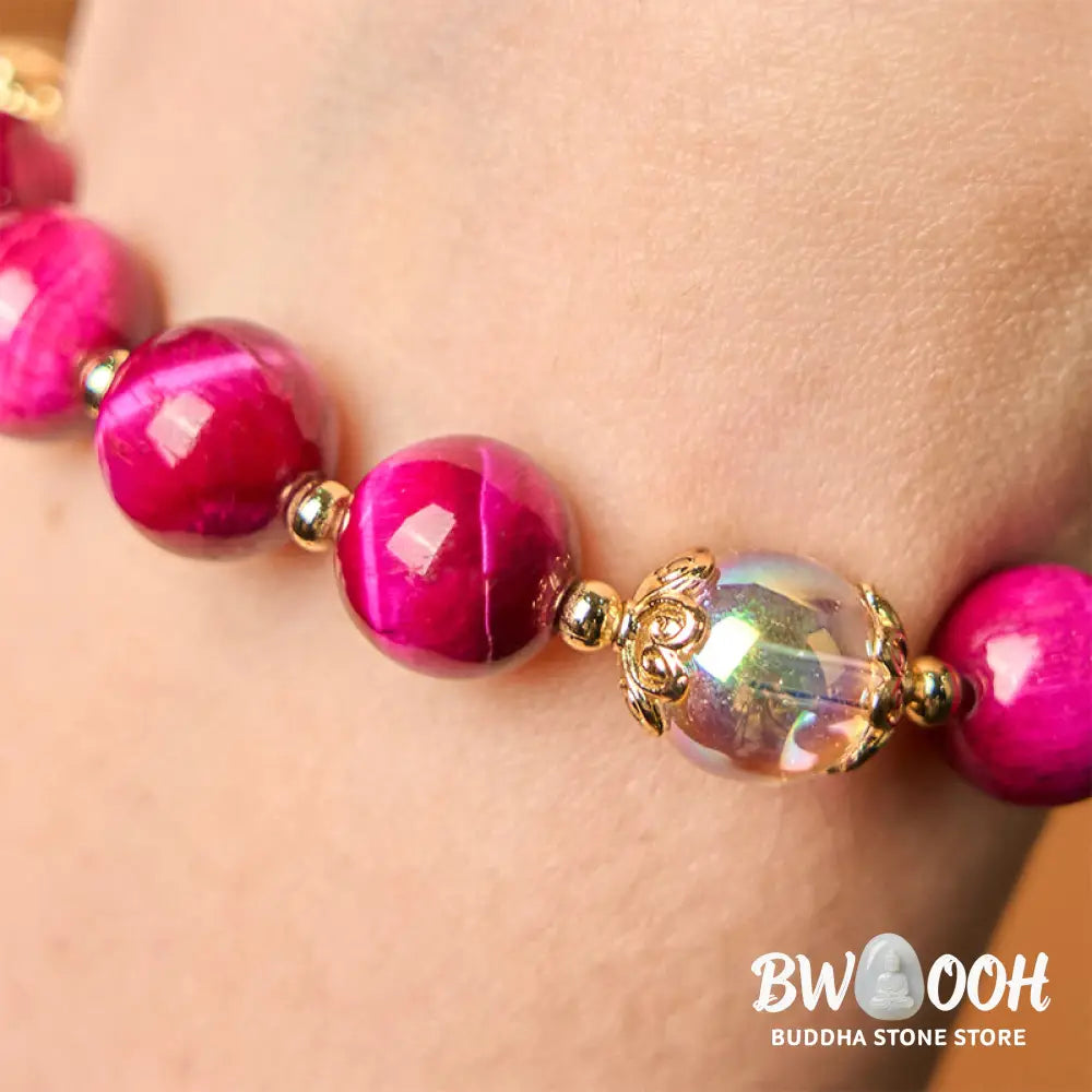 Buddha Stones Natural Red Tiger Eye Purple Tiger Eye Beads Green Leaf Protection Bracelet - BWOOOH - Bracelet