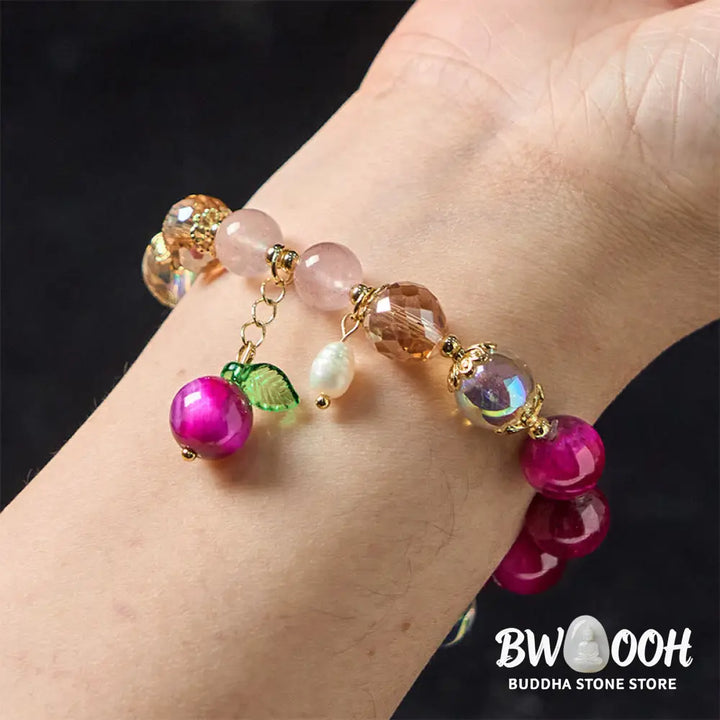 Buddha Stones Natural Red Tiger Eye Purple Tiger Eye Beads Green Leaf Protection Bracelet - BWOOOH - Bracelet