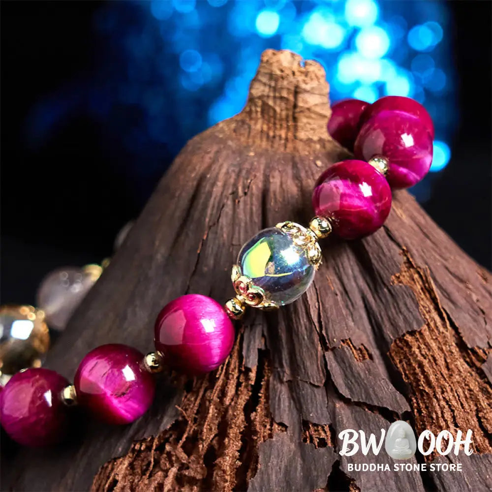 Buddha Stones Natural Red Tiger Eye Purple Tiger Eye Beads Green Leaf Protection Bracelet - BWOOOH - Bracelet