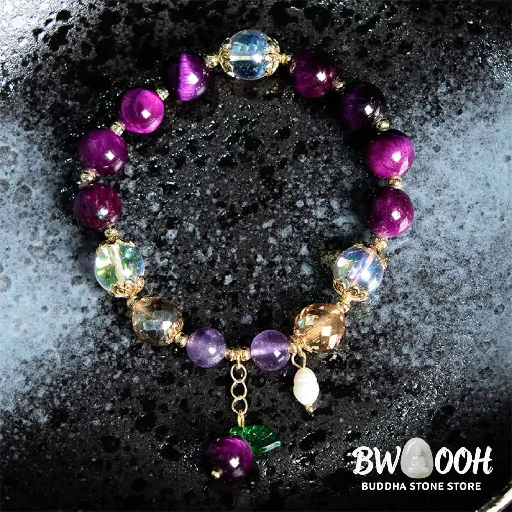 Buddha Stones Natural Red Tiger Eye Purple Tiger Eye Beads Green Leaf Protection Bracelet - BWOOOH - Bracelet