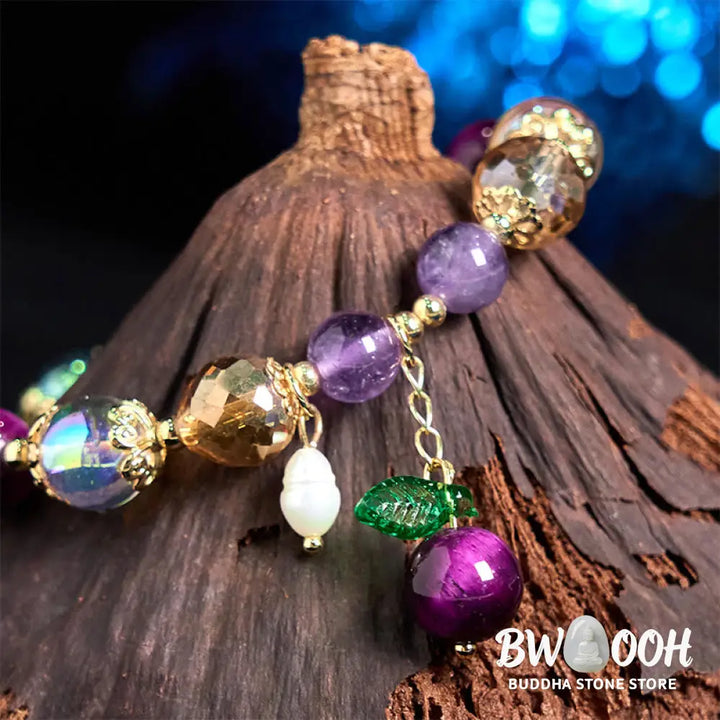 Buddha Stones Natural Red Tiger Eye Purple Tiger Eye Beads Green Leaf Protection Bracelet - BWOOOH - Bracelet