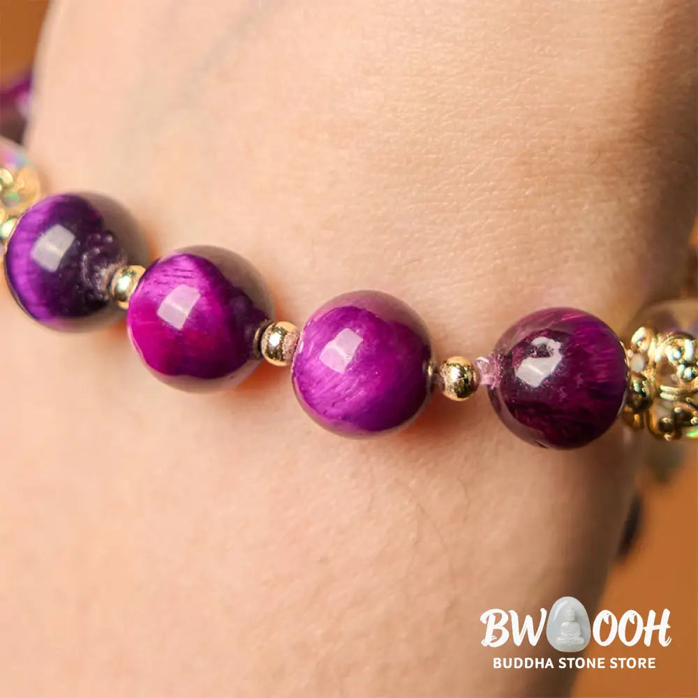 Buddha Stones Natural Red Tiger Eye Purple Tiger Eye Beads Green Leaf Protection Bracelet - BWOOOH - Bracelet