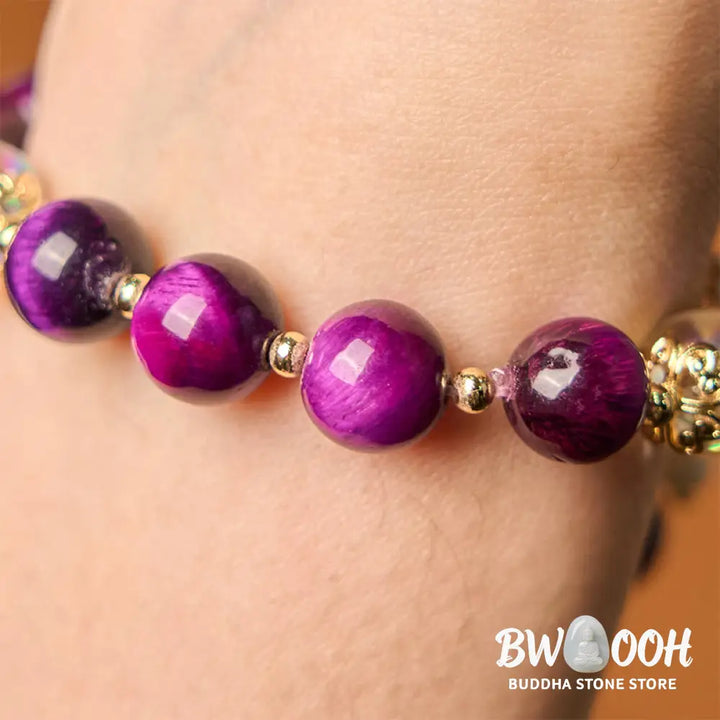 Buddha Stones Natural Red Tiger Eye Purple Tiger Eye Beads Green Leaf Protection Bracelet - BWOOOH - Bracelet