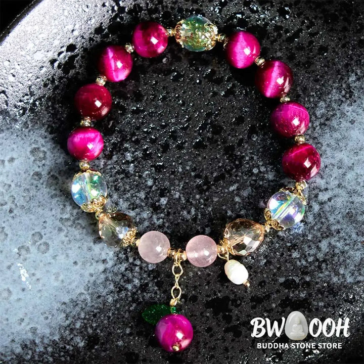 Buddha Stones Natural Red Tiger Eye Purple Tiger Eye Beads Green Leaf Protection Bracelet - BWOOOH - Bracelet