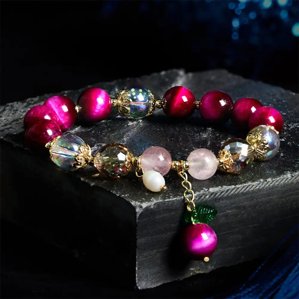 BWOOOH Natural Red Tiger Eye Purple Tiger Eye Beads Green Leaf Protection Bracelet — Tiger Eye crystal healing bracelet fo...
