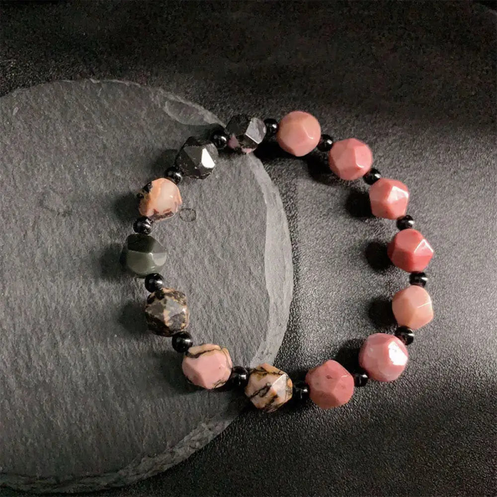 BWOOOH Natural Rhodonite Black Line Red Spot Stone Polygon Beads Healing Bracelet — Rhodonite crystal healing bracelet for...