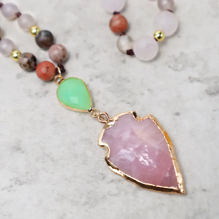 Buddha Stones Natural Rose Quartz Crystal Stone Healing Arrowhead Necklace Pendant - BWOOOH - Rose Quartz(Loving