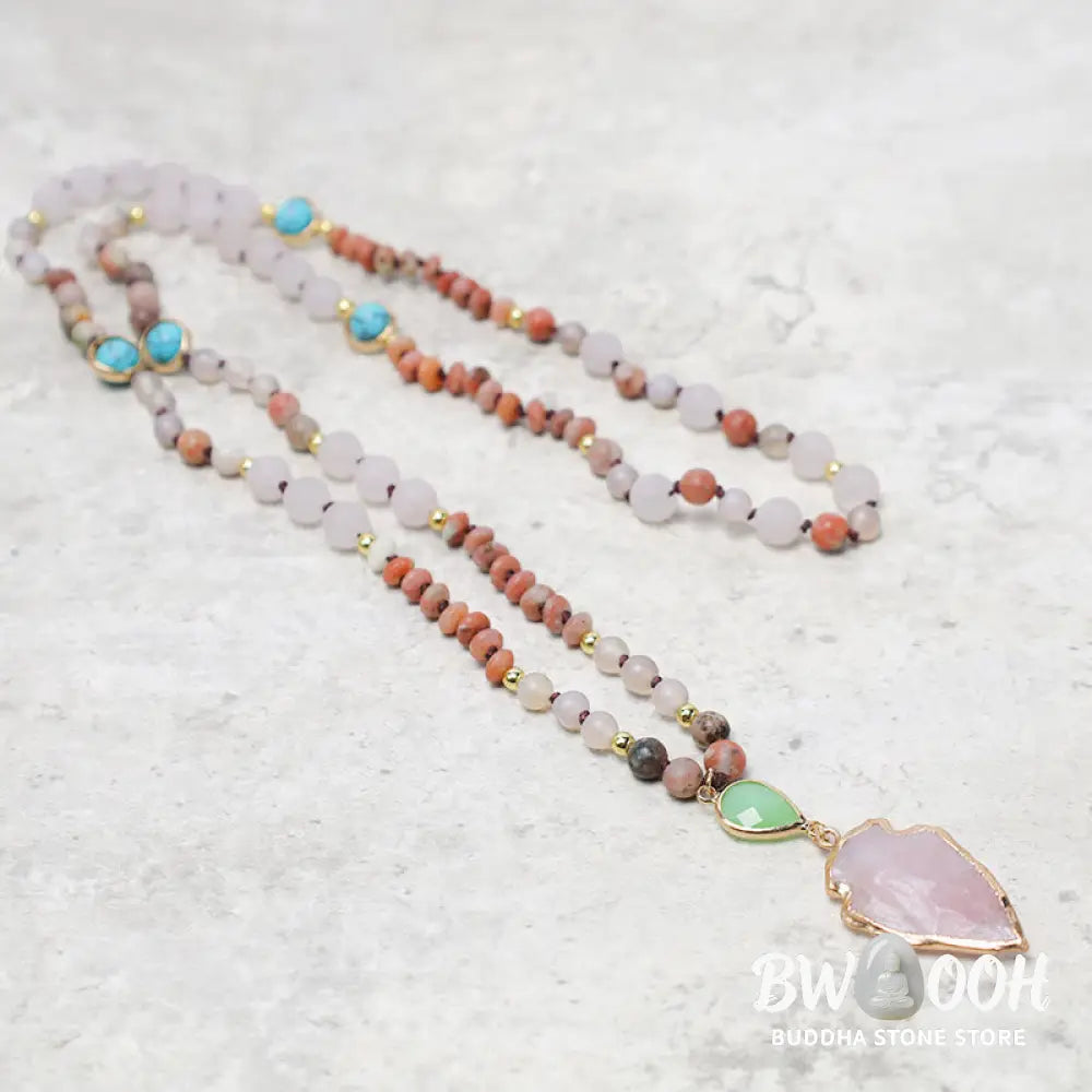 Buddha Stones Natural Rose Quartz Crystal Stone Healing Arrowhead Necklace Pendant - BWOOOH - Rose Quartz(Loving