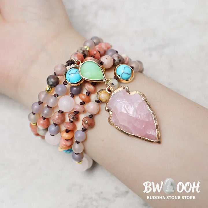 Buddha Stones Natural Rose Quartz Crystal Stone Healing Arrowhead Necklace Pendant - BWOOOH - Rose Quartz(Loving