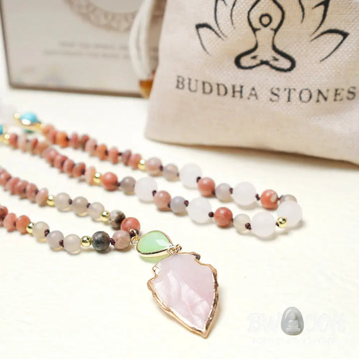Buddha Stones Natural Rose Quartz Crystal Stone Healing Arrowhead Necklace Pendant - BWOOOH - Rose Quartz(Loving